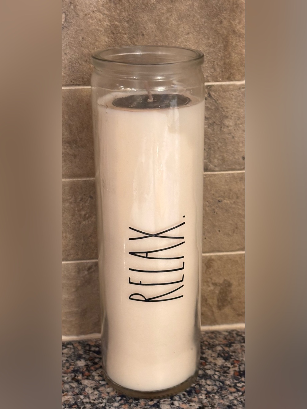 Rae Dunn White Glass Jar Candle with Black Script